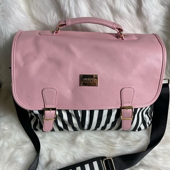 Lovevook laptop  shoulder bag Black & white stripes canvas,pink faux leather - Picture 4 of 13